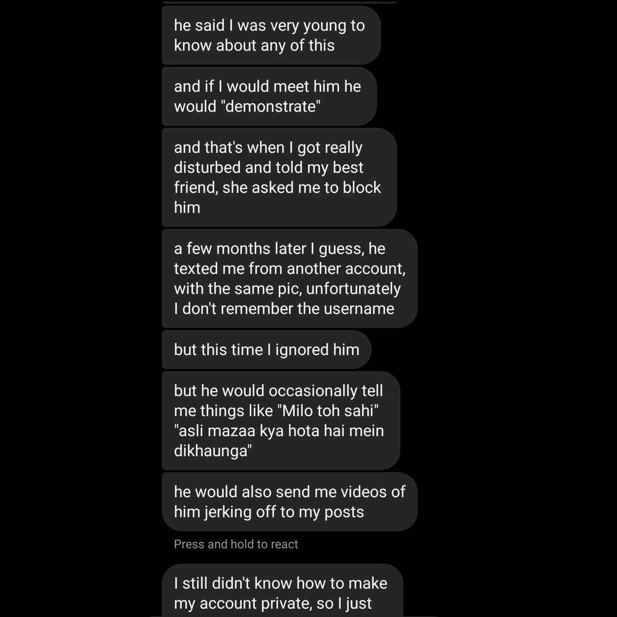 breaking_a_rib's tweet photo. There is no extend to the damage he has done. Repeatedly harassing someone who clearly said NO. Another disturbing confession. #metoo #justic #punisharib https://t.co/8zN7F5hOjh