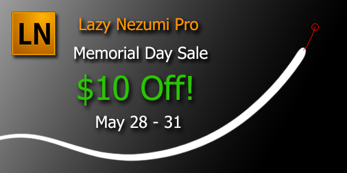 Lazy Nezumi Pro is on sale this weekend! Add pen stabilizers, rulers, scripting, and more to Photoshop, Clip Studio, and your favorite art apps! 

https://t.co/0NMFZqX4bm 