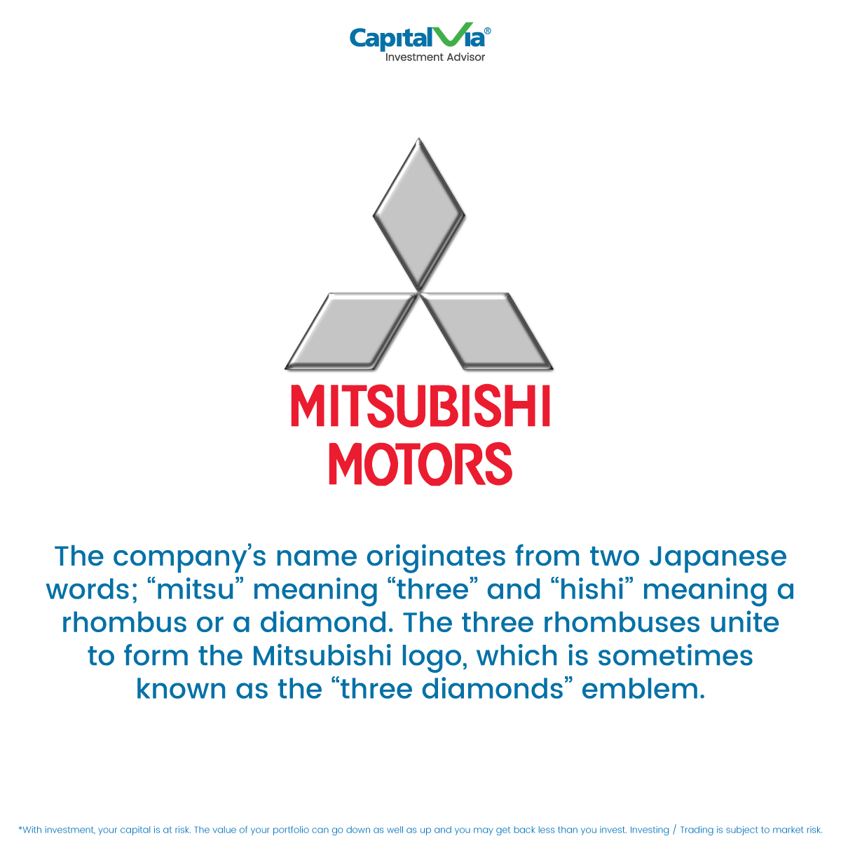 Capitalvia On Twitter: "Do You Know The Logic Behind The Logo Of  #Mitsubishimotors ? And The Reason Behind Three-Diamond Mark #Capitalvia  #Investmentadvisor #Automobile #Didyouknow #Logo #Mitsubishi #Osamumasuko  #Japan #Cars #India #Knowledge #Covid19