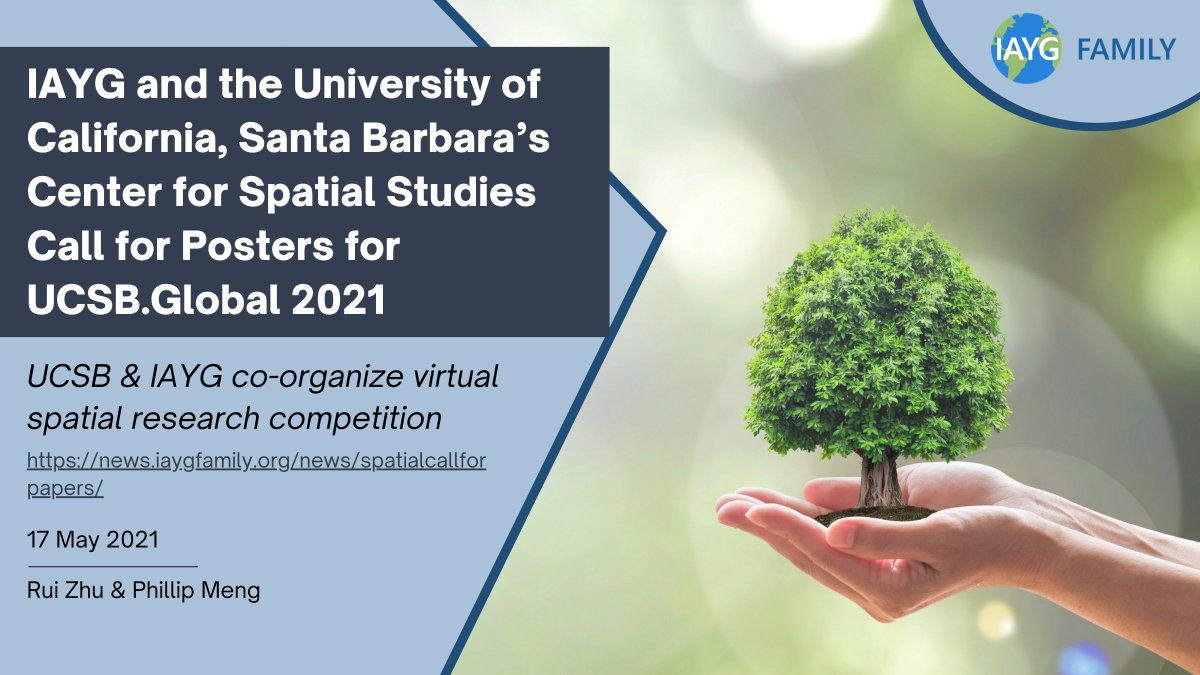IAYGFamily's tweet photo. [NEW ARTICLE ALERT]

IAYG and the University of California, Santa Barbara’s Center for Spatial Studies Call for Posters for https://t.co/izYCjMLBQD 2021
 
By: Rui Zhu &amp; Phillip Meng
May 17, 2021

https://t.co/a321I0QkHC

#IAYGFamilyNEWS #IAYGFamily https://t.co/HKgm0ddLJE