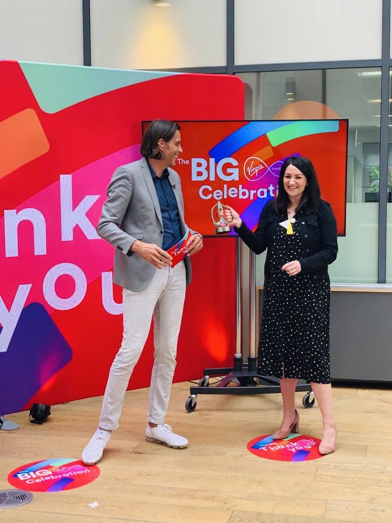 Katie_Chaps's tweet photo. Lastnight we celebrated - it’s the end of a @VirginMediaCorp chapter. Excited to be joining forces with O2 colleagues next week. Fab to be in the office & see friendly faces in real life! Thanks to everyone who nominated me for an award & to #vmsust team for being simply the best https://t.co/5D6rqMhrUw