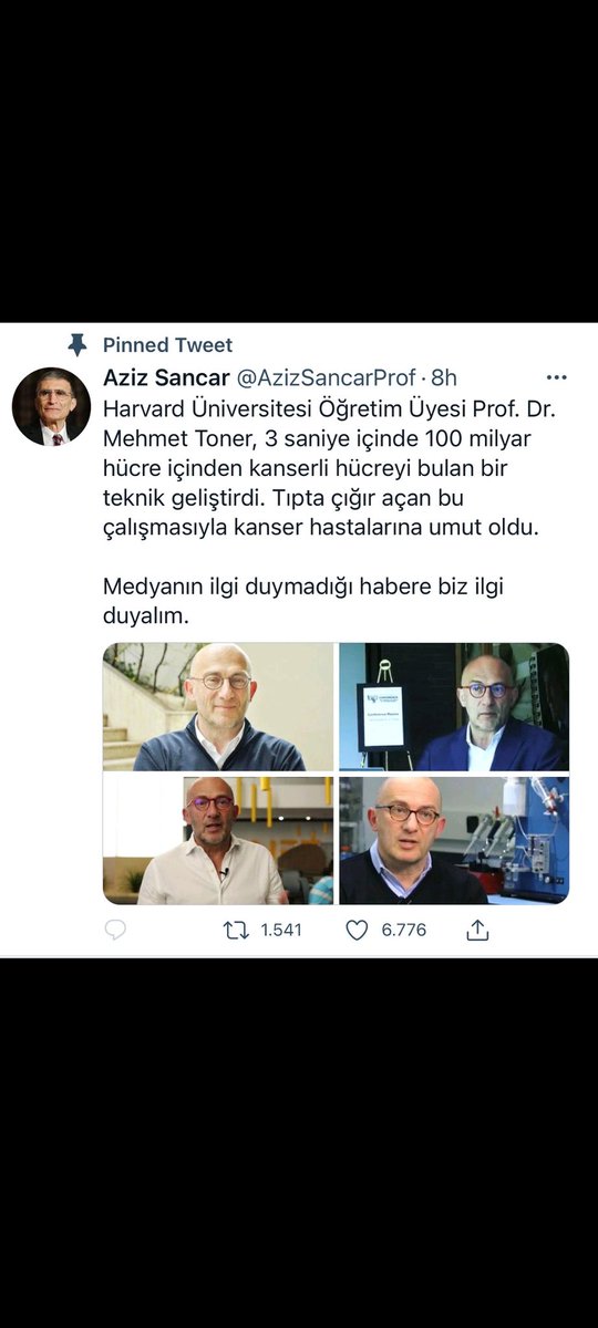 Prof. Dr. Mehmet Toner ve Prof. Dr. Aziz Sancar'a selam olsun, insanlığa hizmet Hakka hürmettir.