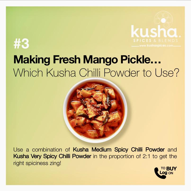 kushaspices's tweet photo. Craving fresh mango pickle? Use a mix of Kusha medium spicy and very spicy chilli powder to get the right amount of spicy and savoury! Log on to https://t.co/PSFVLipnTJ to place your order
#lockdowndelivery #lockdown2021 #chillipowder #mangoseason #mangoseason #mangorecipes #food https://t.co/RWcSJEKorF