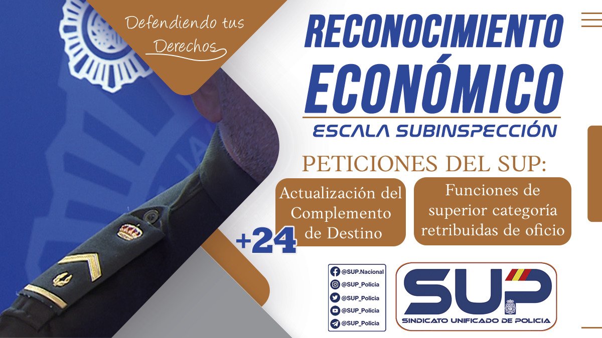 Sup_Policia's tweet photo. 💪Desde @Sup_Policia exigimos para la #EscalaDeSubinspección⤵️
☑Actualización #ComplementoDeDestino +24
☑Cuando ejerzan funciones de superior categoría les sea abonado se oficio ñas retribuciones correspondientes
#SupLíderEnReivindicaciones https://t.co/eY6N7qUlv3