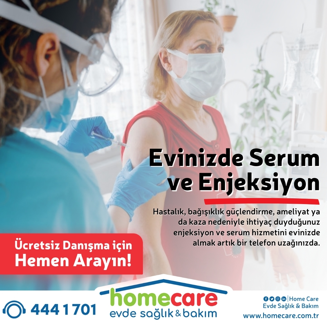 Hastalık, bağışıklık güçlendirme, ameliyat ya da kaza nedeniyle ihtiyaç duyduğunuz enjeksiyon ve serum hizmetini evinizde almak bir telefon uzağınızda.

Ücretsiz Bilgi ve Danışmanlık için;
📞444 1 701
🌐homecare.com.tr

#evdebakım #serum #enjeksiyon #evdesağlık #izmir