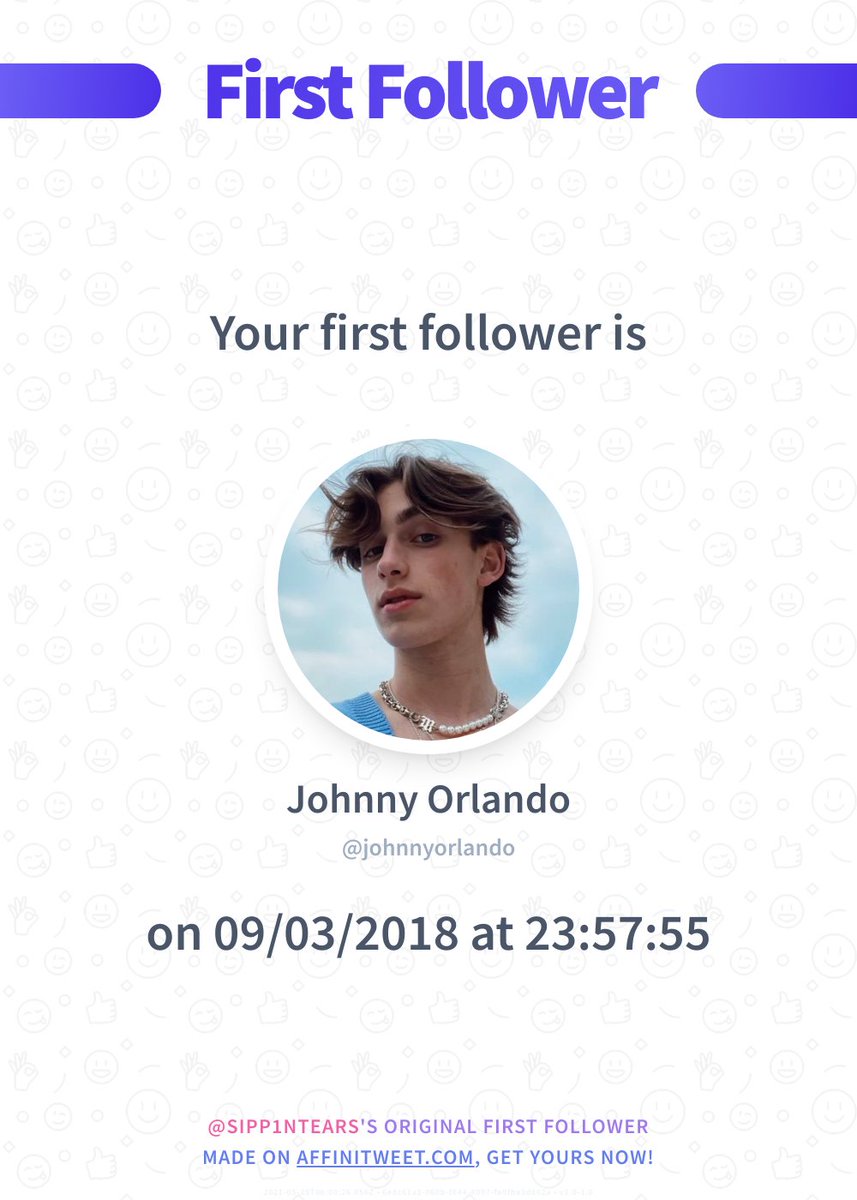 SIPP1NTEARS's tweet photo. ✨ First Follower

I just discovered my first follower on Twitter, it's johnnyorlando and they followed me on 09/03/2018 at 23:57:55!
Who's your first follower?

➡️ https://t.co/BjAWpUePjd https://t.co/c9TIA5xI8f