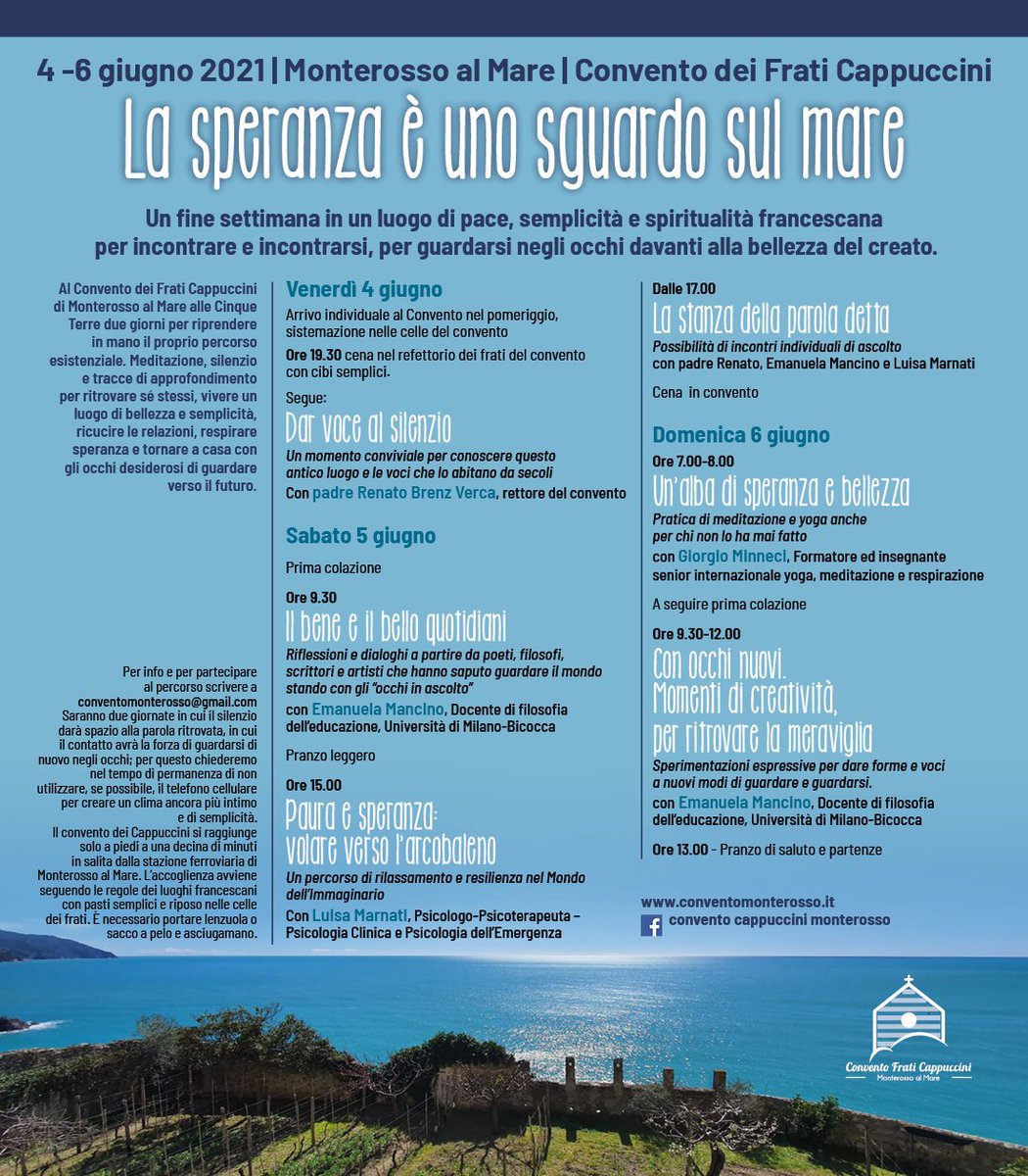 Conv_Monterosso's tweet photo. 4-6 giugno LA speranza seminario https://t.co/fYzpA9TUGx https://t.co/kWns3wlr2a