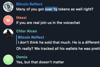 BitcoinReflect's tweet photo. @CharmingBoss1 meaning they cashed out so that the one wallet can not cash out. in other chat they confirmed that they had each over 1q tokens https://t.co/sUnYqjMFNM