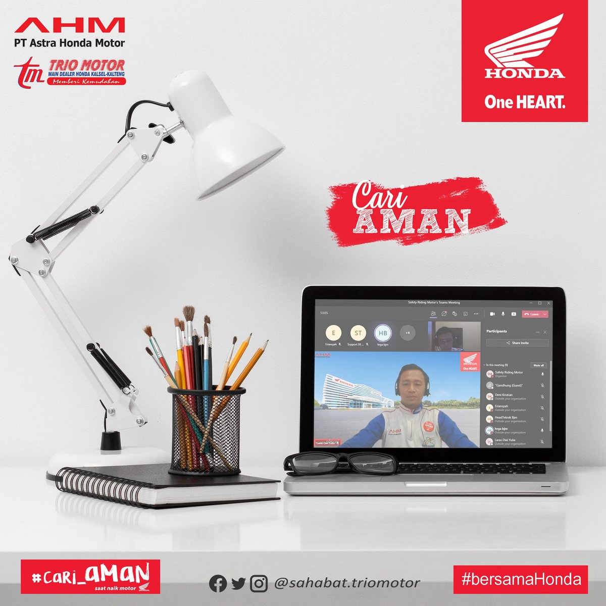 SahabatTrioMTR's tweet photo. Tim safery riding kali ini 'nyamperin' PT. Nippon Indosari Corpindo. Walaupun dilaksanakan virtual, namun pesannya tetep nyampe!
Utamakan keselamatan dalam berkendara. Selalu #cari_aman!
#TrioMotor #OneHeart #SatuHati https://t.co/db4Ze7c4lk