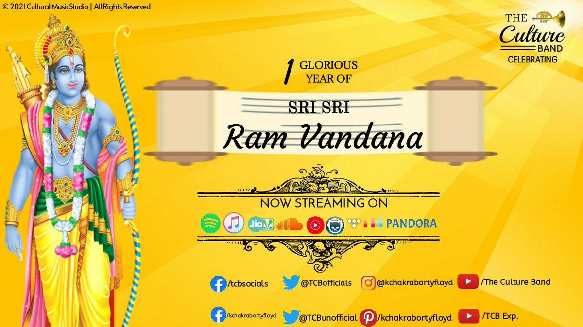 TCBofficials's tweet photo. On this day, 365 days ago,.. another music was going to be on air.. #SriRamVandana is now 1 years old. Thank you fans. What a glorious moment!

#TheCultureBand #MusicAnniversary #SecondSong 

@kcflyoem  | #VrindavanDevotional https://t.co/lDQIsARuMo