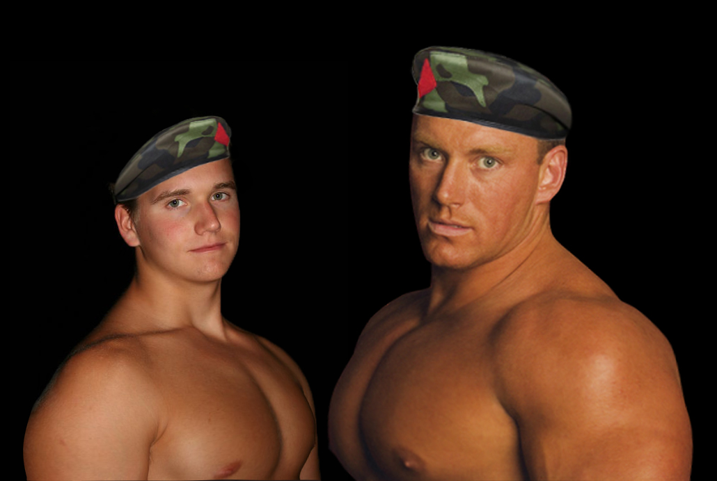 Like father like son; it is every father's responsibility to raise the next generation of manly soldiers. His son's performance is a reflection of his own manliness!

培养下一代有男子气概的士兵是每个父亲的责任。他儿子的表现反映了他的男子气概！