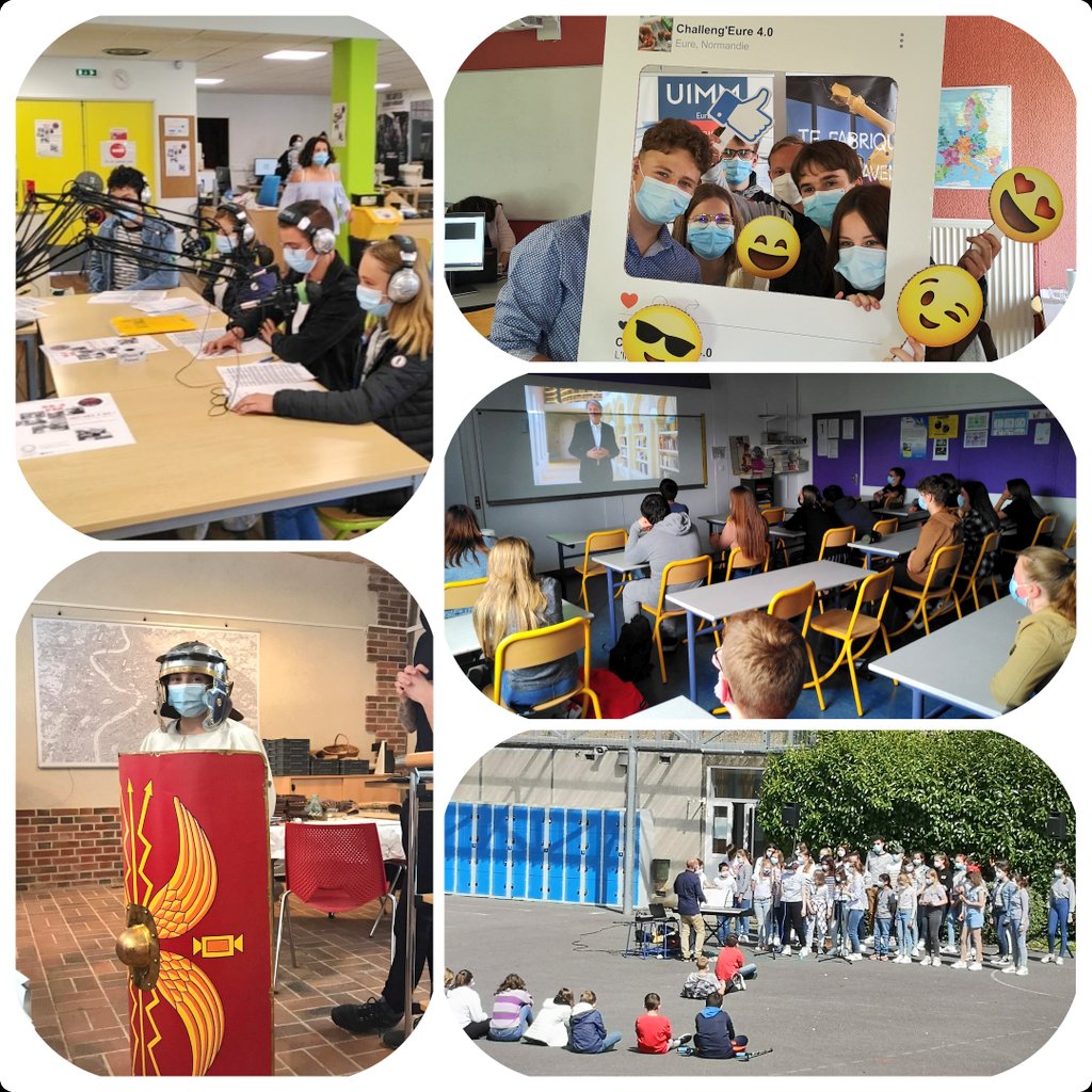 CollegeEurope27's tweet photo. Un 28 mai 2021 très dynamique !!! 😅☀
✅ 6ème 1 et 4 à @Gisacum
✅ Elèves de 4ème et 3ème au concours #ChallengEure @UIMMEure
✅ #Ecodélégués à l'émission #JacquesADit @PressePrevert
✅ Retransmission des résultats du concours #PrixAdos @DeauvilleFr
✅ 1er concert de la Chorale https://t.co/c8I0RP8LAW