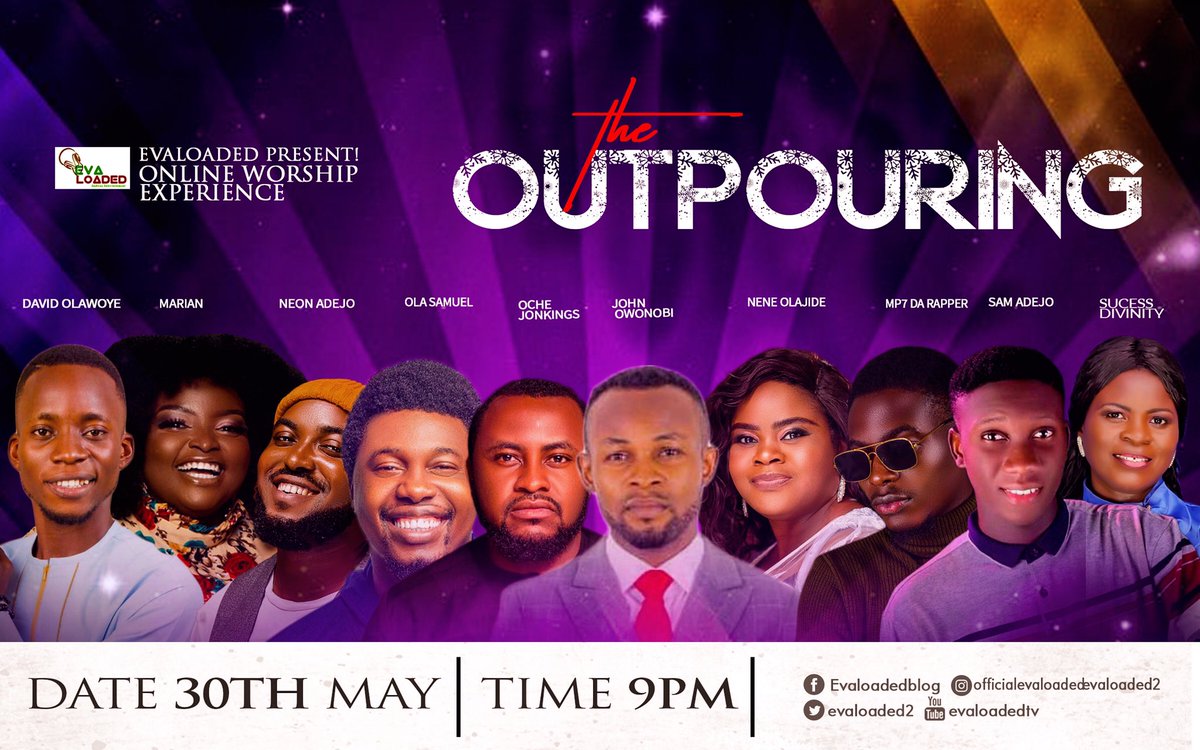 Evaloaded2's tweet image. THE OUTPOURING 2021 🔥🔥
We’re streaming live tomorrow ✅

Please subscribe to our YouTube to be part of this Revival 👇🏻

youtube.com/channel/UCYY94…

#Evaloaded #theoutpouring2021