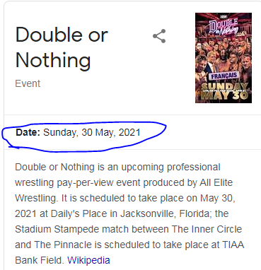 Mark the date : It is tommrow 

<a href="/AEW/">All Elite Wrestling</a> #AEWDoubleOrNothing