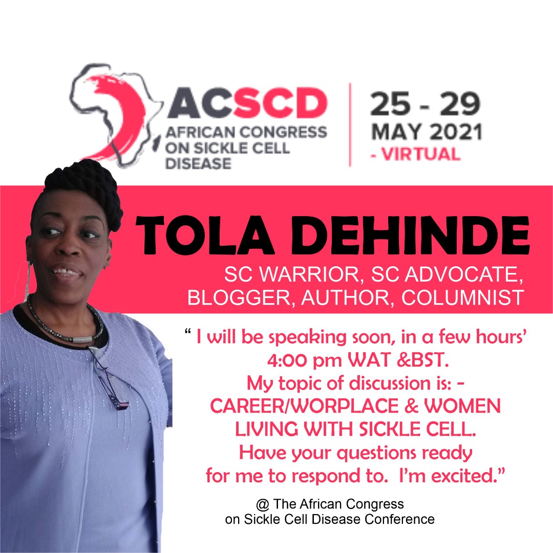 therealtd01's tweet image. CAREER/WORPLACE &amp;amp; WOMEN LIVING WITH SICKLE CELL.  Have your questions ready for me to respond to.  I’m excited. Speaking in Few hours #toladehinde #sicklecelladvocate #acscd #publichealth #sicklecellawareness #sicklecellwarrior #sicklecell