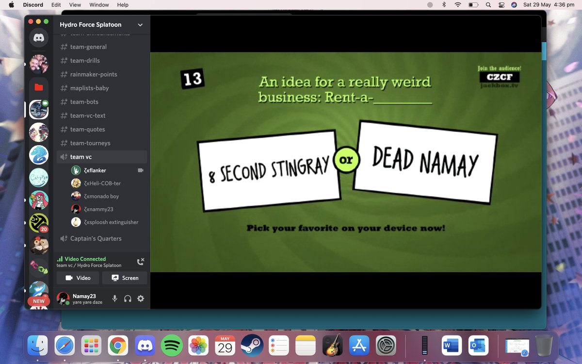 hydroforcespl's tweet photo. Welcome to HF's first Jackbox night. FYI Namay was bullied in almost every round, so I will punish these people accordingly. Also that 3rd image is meant to be Namay's pfp but the caption is certainly true https://t.co/S67i0t7tq1