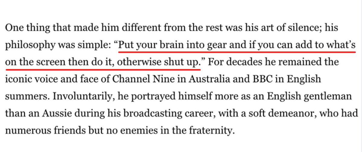 Raazdoot's tweet image. What we miss in today's Cricket Commentaries?
- The great Richie Benaud.

dawn.com/news/1250875/s…
by @CaughtAtPoint