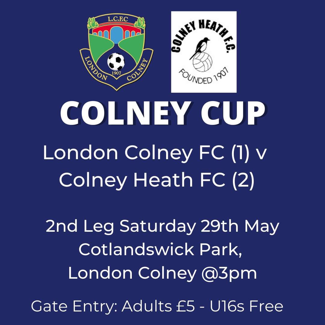 It's the return leg of the Colney Cup, this afternoon at 3pm. Everyone is welcome to come along and watch this Local Derby Can they overturn a 2-1 deficit from the first leg? @LCFC1907 vs @ColneyHeathFC #blueboys