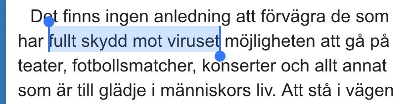 DrEmmaFrans's tweet photo. Inget vaccin ger 100-procentigt skydd. Den absoluta risken att bli allvarligt sjuk kan faktiskt vara högre i ett läge med mycket hög smittspridning, även om man blivit vaccinerad, jämfört med ovaccinerad i ett läge med mycket låg smittspridning. https://t.co/Pzdj9mW8f1