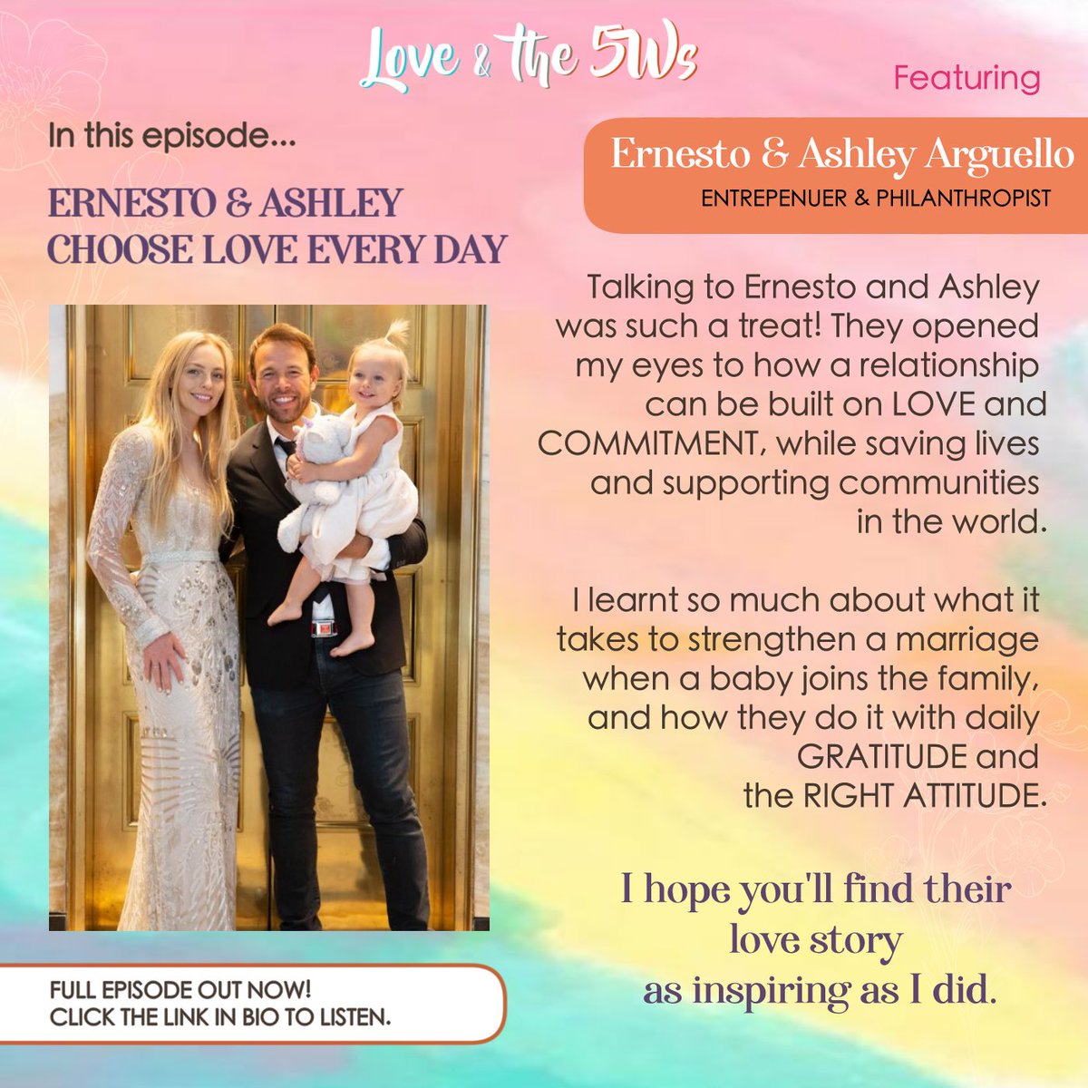 New episode of Love &amp; 5Ws is out I had the best conversation with <a href="/ernestoarguello/">Ernesto Arguello</a> and Ashley! Don’t forget to catch the full episode on Spotify, Apple Podcast, Google Podcasts, or wherever you get your podcasts. For more details follow @loveandthe5wspod on Insta &amp; FB. #love5ws