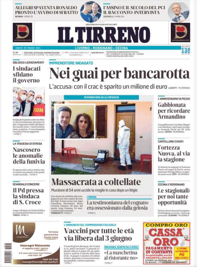 #buongiorno a tutti con la #primapagina de <a href="/iltirreno/">Il Tirreno</a> (oggi ce ne sono due, l'edizione di Lucca e l'edizione di Livorno-Rosignano-Cecina) <a href="/IlTirrenoLucca/">Il Tirreno Lucca</a> <a href="/TirrenoLivorno/">IlTirrenoLivorno</a> <a href="/cristianomeoni/">cristiano meoni</a>