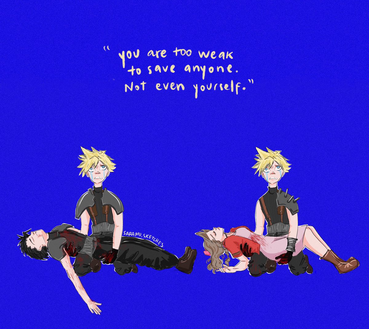 saramu_sketches's tweet photo. tw: spoiler
helloooo ✨ I really wanted to represent Cloud’s desperation and sorrow so that Sephiroth’s quote is perfect to me!! I hope you like it 🌷 
Retweets are really appreciated 👀

#arttwt #FinalFantasyVIIRemake #finalfantasyvii https://t.co/8PveYJhv1m