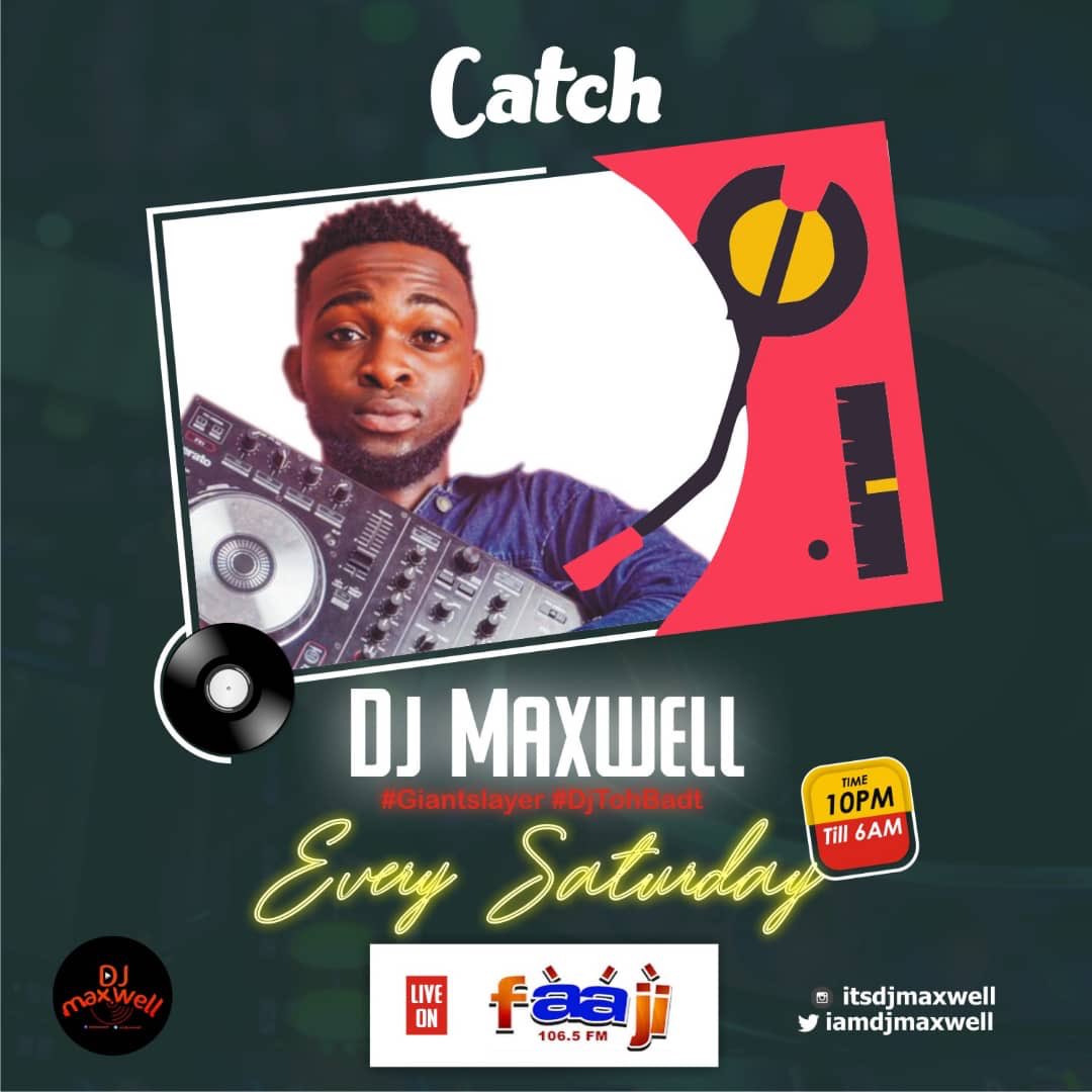IamDJMAXWELL's tweet image. Tune in at 10PM ⁦@FaajiFMLagos⁩ alongside G.Biggy...Its gonna be Awesome 

#WeMakingProgress #GiantSlayer #SugarBoi #DjTohBadt