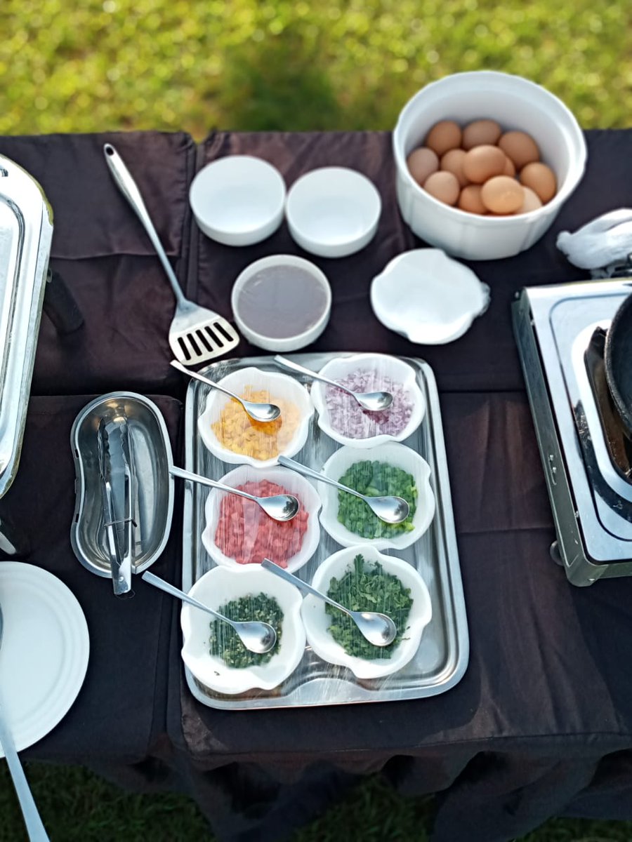 Breakfast setup at the well manicured @KisumuCiala gardens Have you missed being asked how you would like your eggs done? @UrbanRadio254 #Epic48