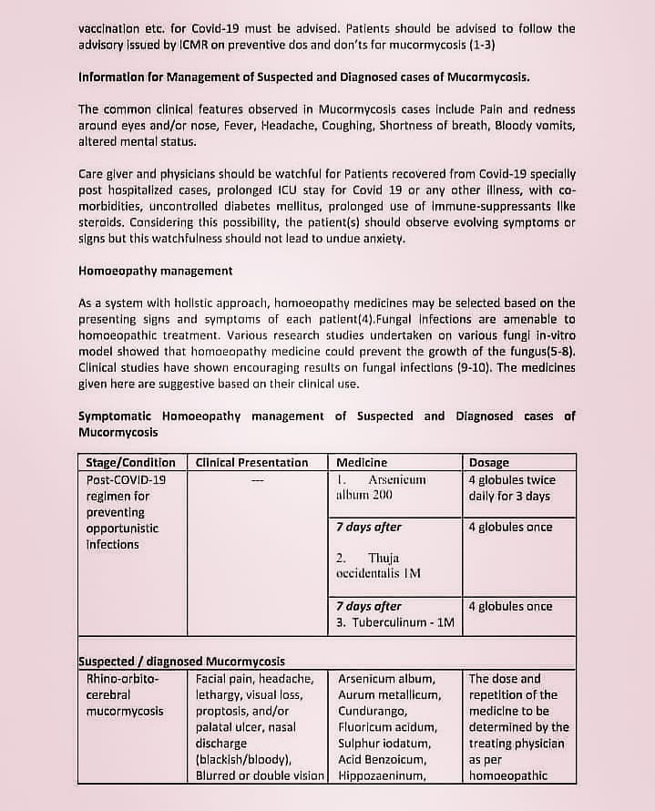 DOHomoeopathy's tweet photo. Guidelines by Ministry of Ayush for Homoeopathic Doctors for the treatment of Mucormycosis. https://t.co/Lrocuqis0A