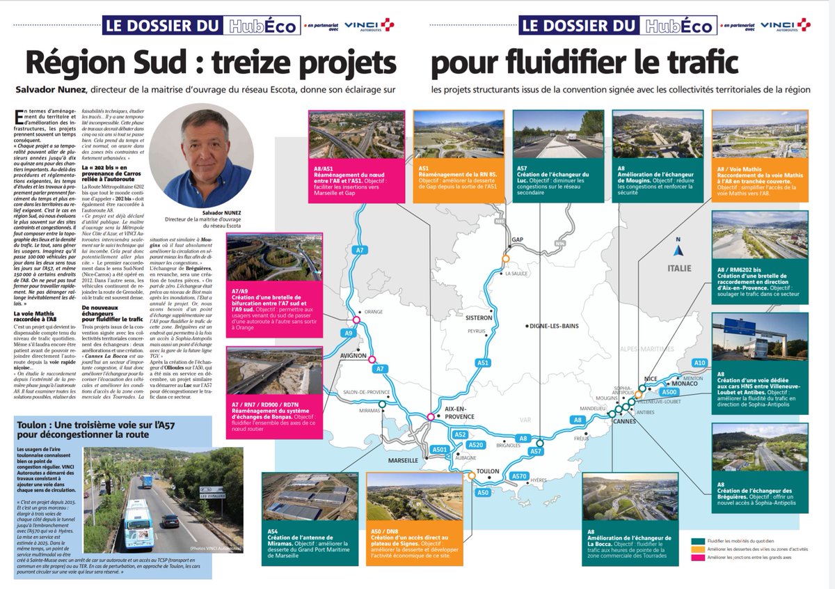Azur_Highway's tweet photo. Dans un supplément de 8 pages sur les nouvelles mobilités diffusé ce jour dans @Nice_Matin et @Var_Matin, @VINCIAutoroutes détaille les 13 grands projets prévus en @MaRegionSud pour améliorer les mobilités quotidiennes et les décarboner : https://t.co/VE0fXzu0Mf https://t.co/X0Mwtwyni8