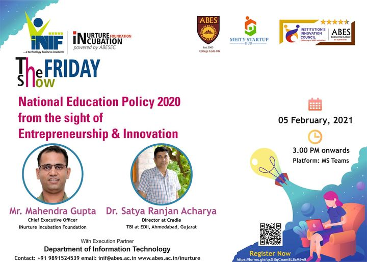 IAbesec's tweet photo. INurture Incubation Foundation (iNIF), a technology business incubator set up by ABES Engineering College, Ghaziabad, and sponsored by Ministry of Electronics &amp; Information Technology, Govt. of India (TIDE 2.0) with execution partner Department of Information Technology 2021. https://t.co/50DZ1MeALH