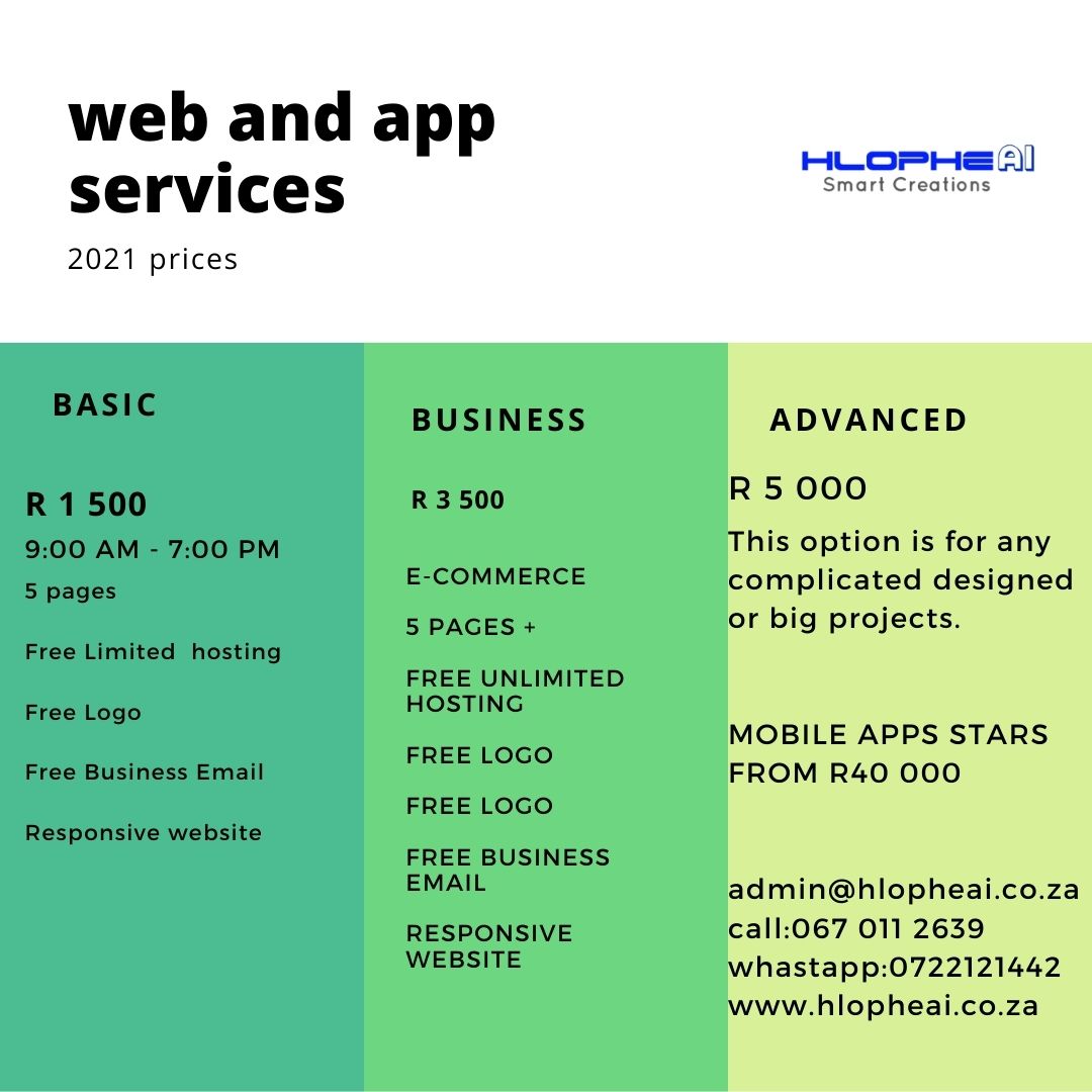 AiHlophe's tweet photo. Get a professional website or mobile App from us.

Contacts:

Call: 0670112639
Whatsapp: 0722121442 
Email: Admin@hlopheai.co.za 

#Djsbu Smoking koko 
#bonang Zweli Mkhize https://t.co/92Q2WSVhfp