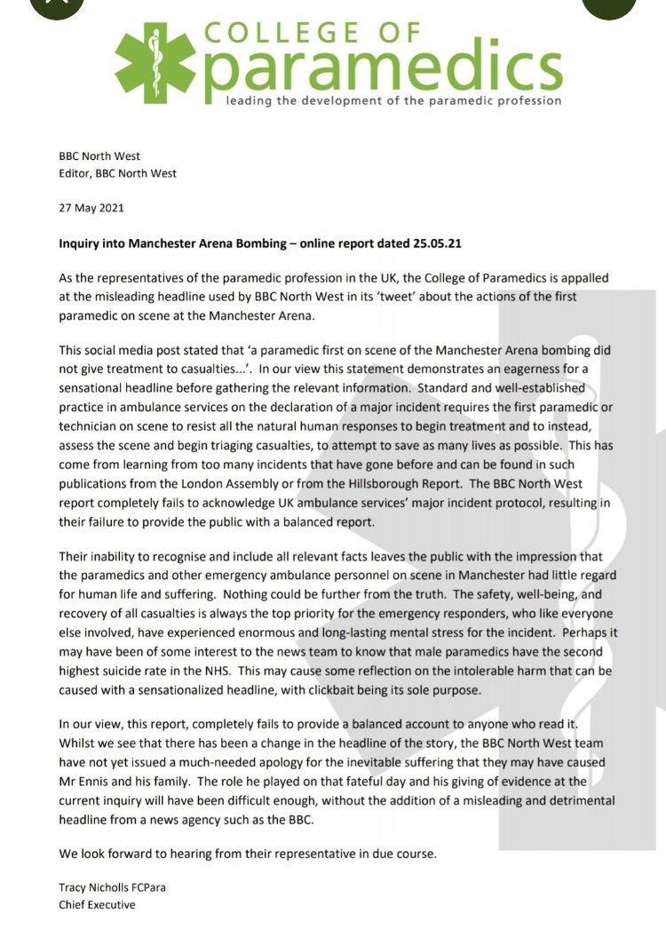 For those still wondering why they should be part of a professional body  - this is why 👇🏻<a href="/ParamedicsUK/">College of Paramedics</a> response to <a href="/BBCNWT/">BBC North West</a> utterly disgraceful reporting.  Thank you <a href="/tracyniks/">Tracy Nicholls OBE</a>