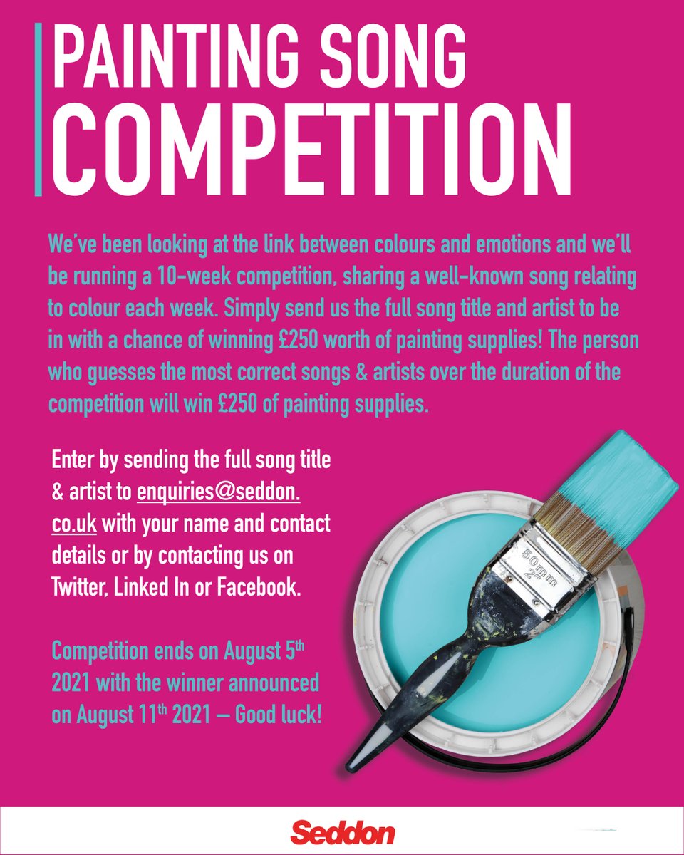 yourseddon's tweet image. It's Competition Time! 😀
You could be in with a chance of winning £250 worth of painting supplies! 🎨 🖌️
Over the next 10 weeks, starting on Wednesday, we'll be sharing songs relating to colour. Simply guess the title &amp;amp; artist each week to be in with a chance of winning. 🎊🎉