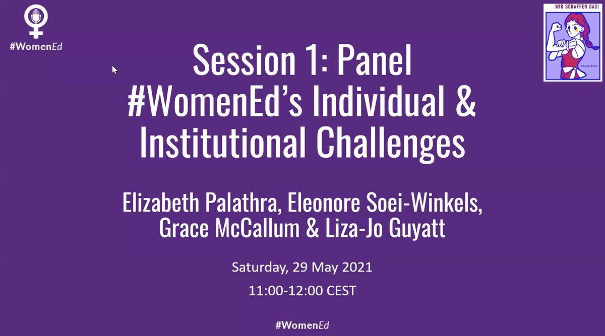 Session 1 starting now! Looking forward to this rich conversation! <a href="/AGraceMcCallum/">A. Grace McCallum</a> 

#WomenEdDe #choosetochallenge
