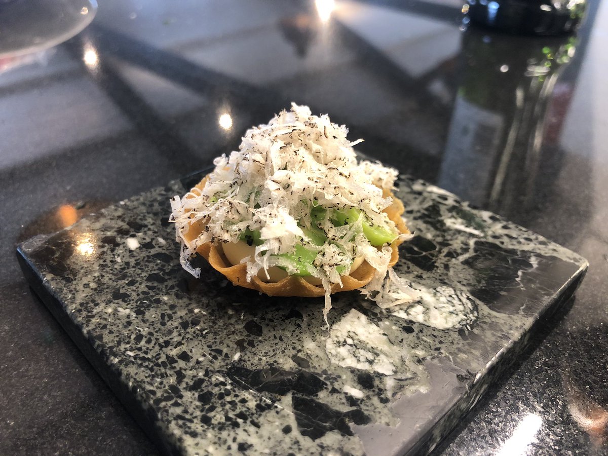 Seasonal canapé tart of <a href="/snowdoniacheese/">Snowdonia Cheese Co.</a> broad beans and truffle from <a href="/welshtruffles/">Matt Sims</a> @beachouseoxwich