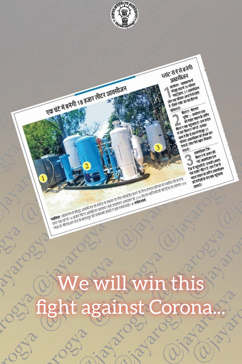 jayarogya's tweet photo. --> आत्मनिर्भर बन रहा है जयारोग्य चिकित्सालय समूह।
--> स्वयं पैदा करेगा 18000 लीटर/घंटा ऑक्सीजन।
--> कुल 03 विभिन्न क्षमताओं के ऑक्सीजन संयंत्र लगाये जावेंगे।
#FightAgainstCOVID19 https://t.co/vzhc652nlZ