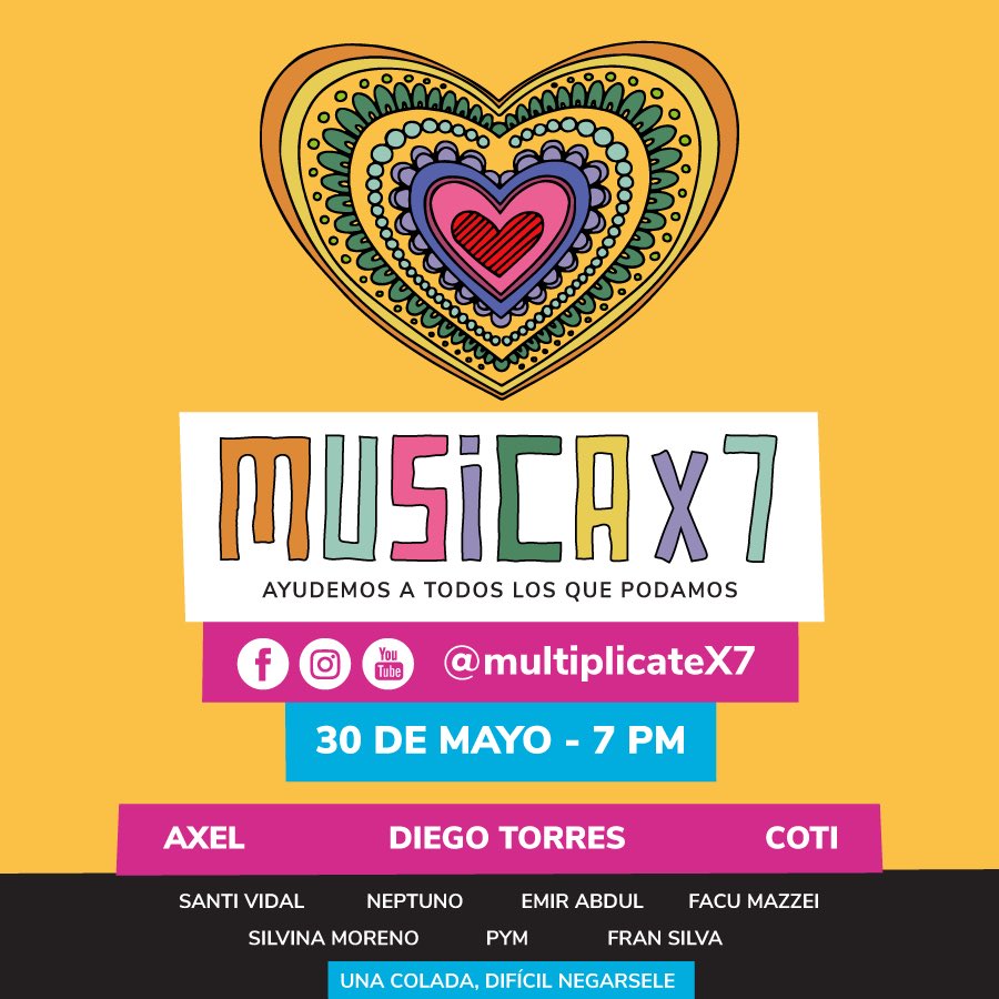 AxelOficial's tweet photo. El 30 de mayo, se conmemora el dia nacional de la donacion de órganos.
En honor a Justina y junto a grandes artistas estaremos participando de #MusicaX7 
Disfrutando de este evento pueden ayudar a la construcción de las 7 #CasaJustina 

🎫 https://t.co/MhzwnSpq4k

#LaMusicaNosUne https://t.co/bhLLm3fPt6