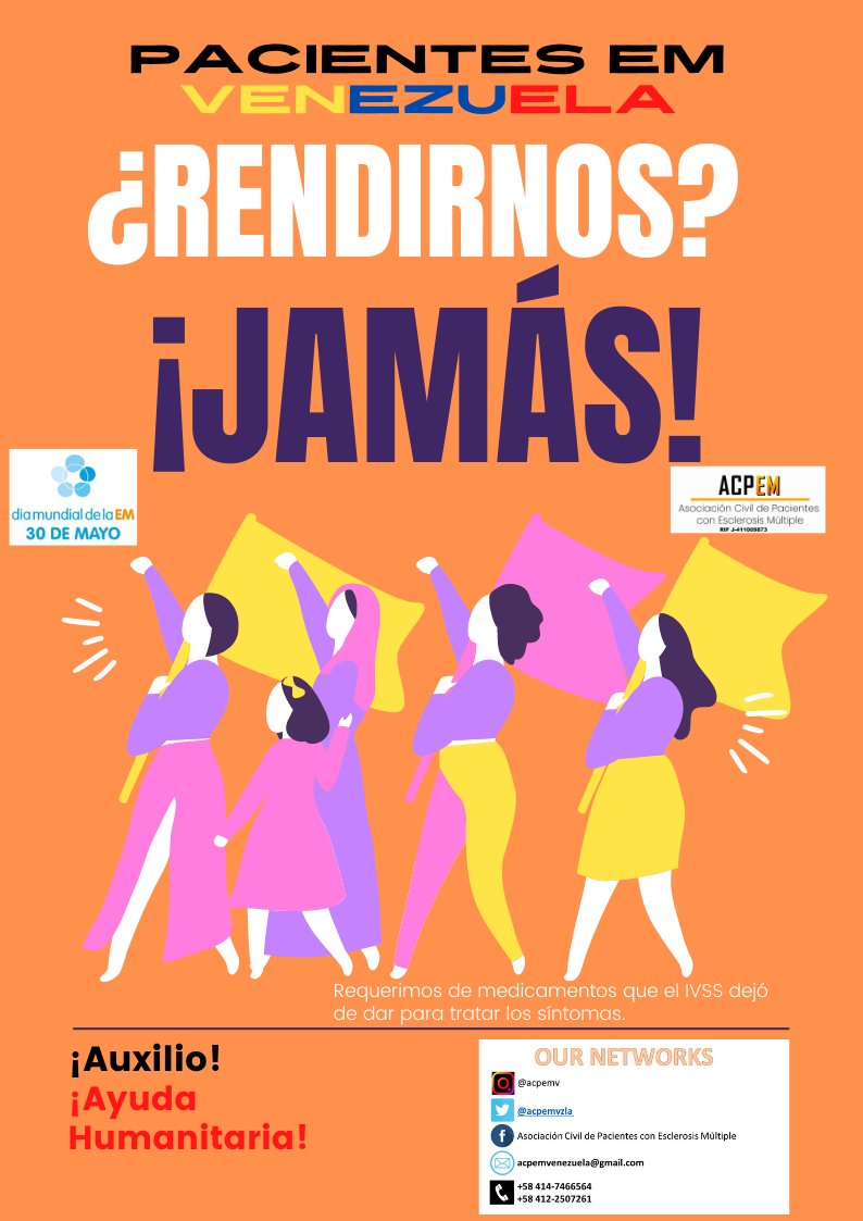 acpemvzla's tweet photo. #29May #ACPEMSOSVZLA2021
Los pacientes con Esclerosis Multiple fuimos condenados por el IVSS.
+ 5 AÑOS sin medicamentos.
SOS AYUDA HUMANITARIA
SÍGUE NUESTRAS CUENTAS https://t.co/8zqmMVl59y