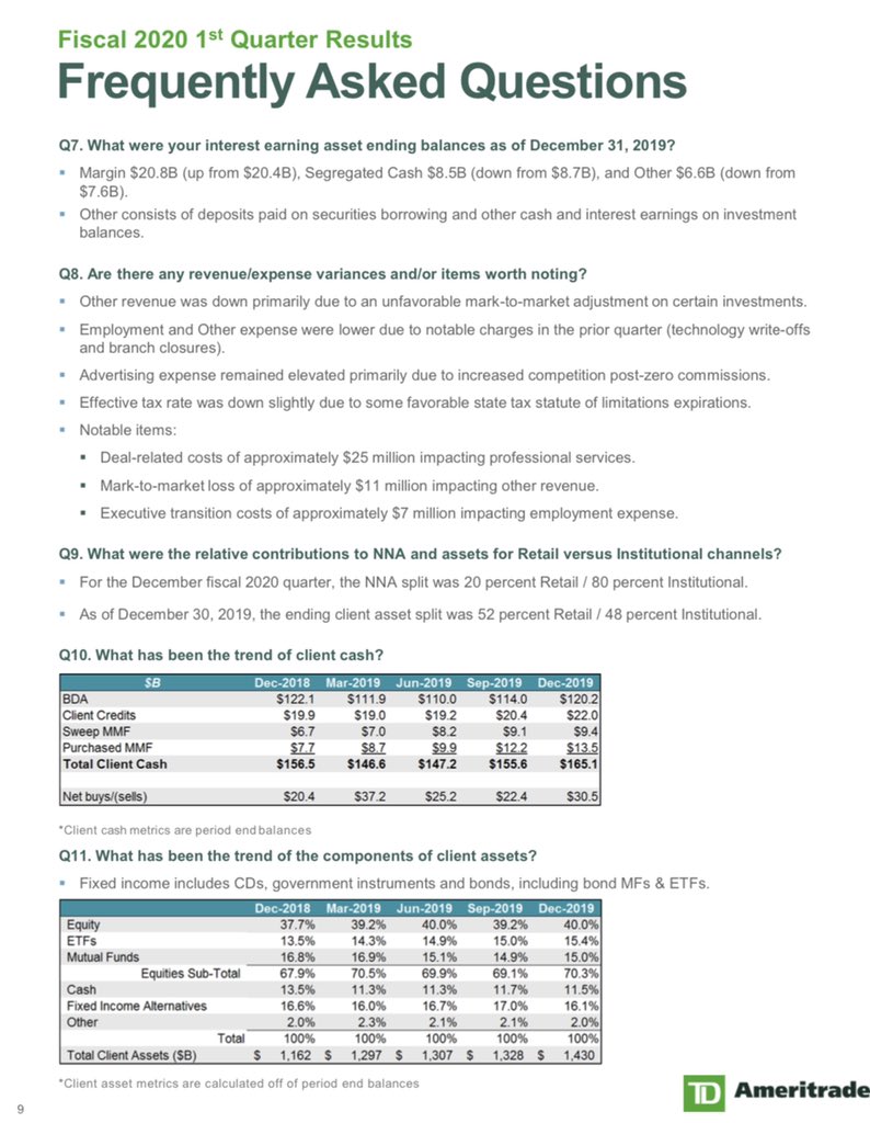 12/ Results FAQs - TD Ameritrade used to publish an FAQ with their release to explain various moving parts, so analysts wouldn’t waste time asking IR or on the