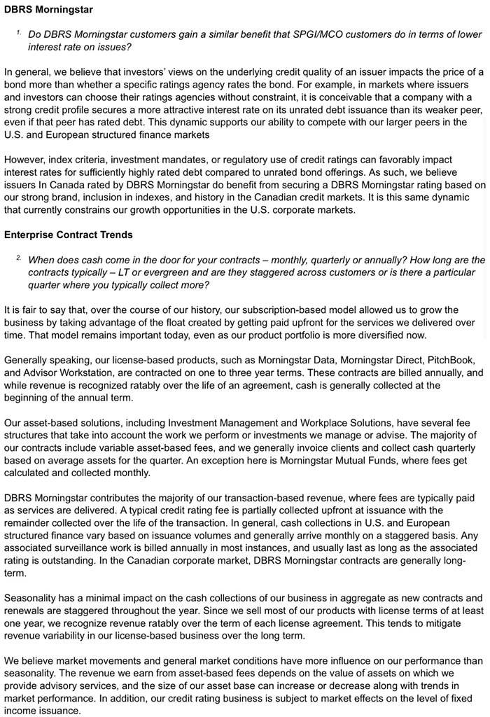 13/ Put investor Q&A on website/Twitter - It would be cool if some IR accounts should answer investor questions on Twitter. Though probably not good use of time.Or do like  $MORN by collating all inbound investor Q’s and distributing answers to the market by 8-K each month.