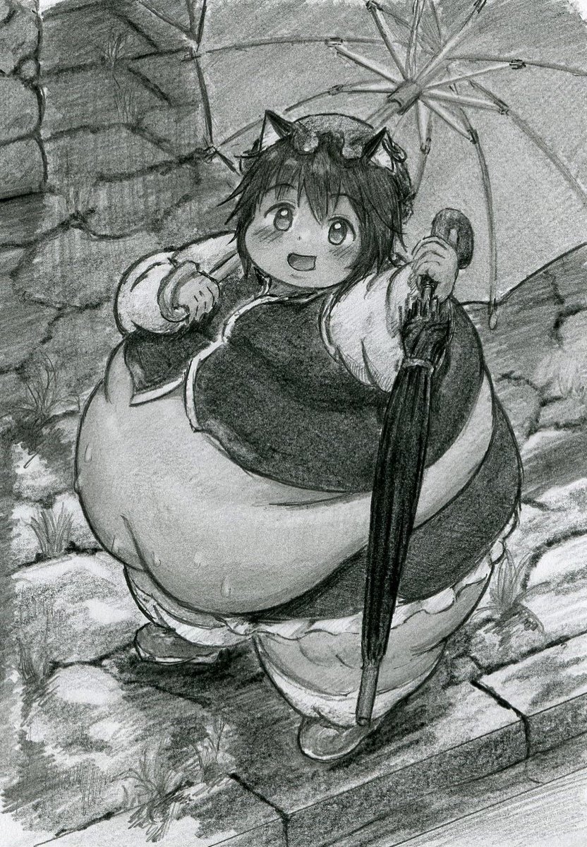 #肥満化
肉の日にまにあったね!
最近雨が多かったんで、横幅の合ってない傘っていいよねっていう絵です。 