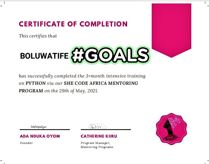 Baybee_Tife's tweet photo. Finally๐ฅณ๐ฅณ
#SCAMentoringProgram #SCAMentee
@SheCodeAfrica https://t.co/FJzxzkY8CR