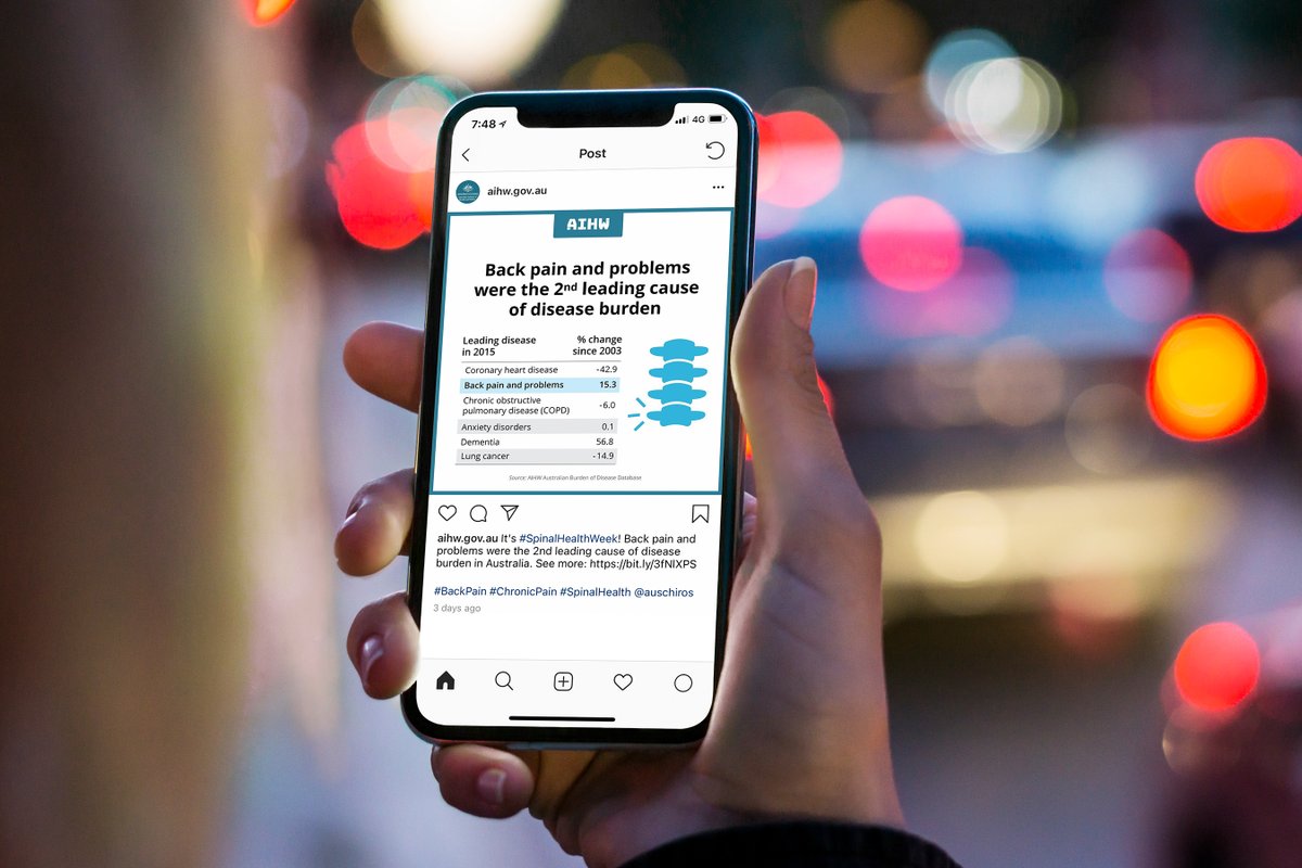 AusChiros's tweet photo. When we launched our three to five-year #ConsiderAChiro campaign last year, we did so through an outward-facing, consumer and stakeholder perspective. It was great to see the @aihw highlighting the issue and linking our efforts this #SpinalHealthWeek. https://t.co/qZYyg12L5w