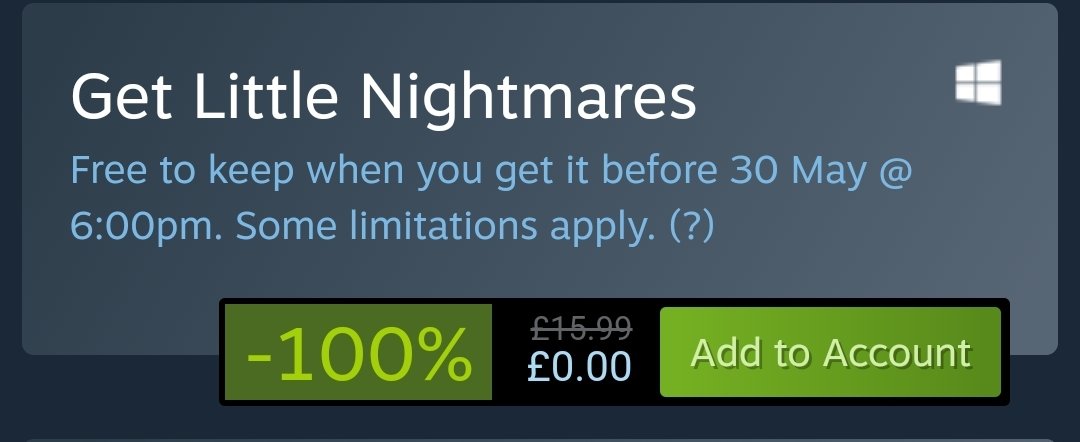 RT @DaftLimmy: Little Nightmares is free on Steam, get it while you can. https://t.co/QwIIzWPCai