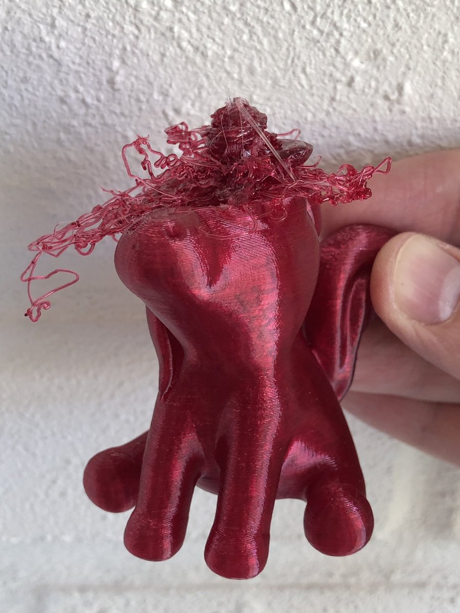 barrywebb1's tweet photo. Hmm. I know loopy prints are popular at the moment but this isn’t good! 😆
TIL I need to use a brim for smaller prints on the satin sheet.
On the positive side, @Fiberlogy_3D translucent burgundy PETG is niiice!
#PrintingFail #3Dprinting https://t.co/xv775KWRVU