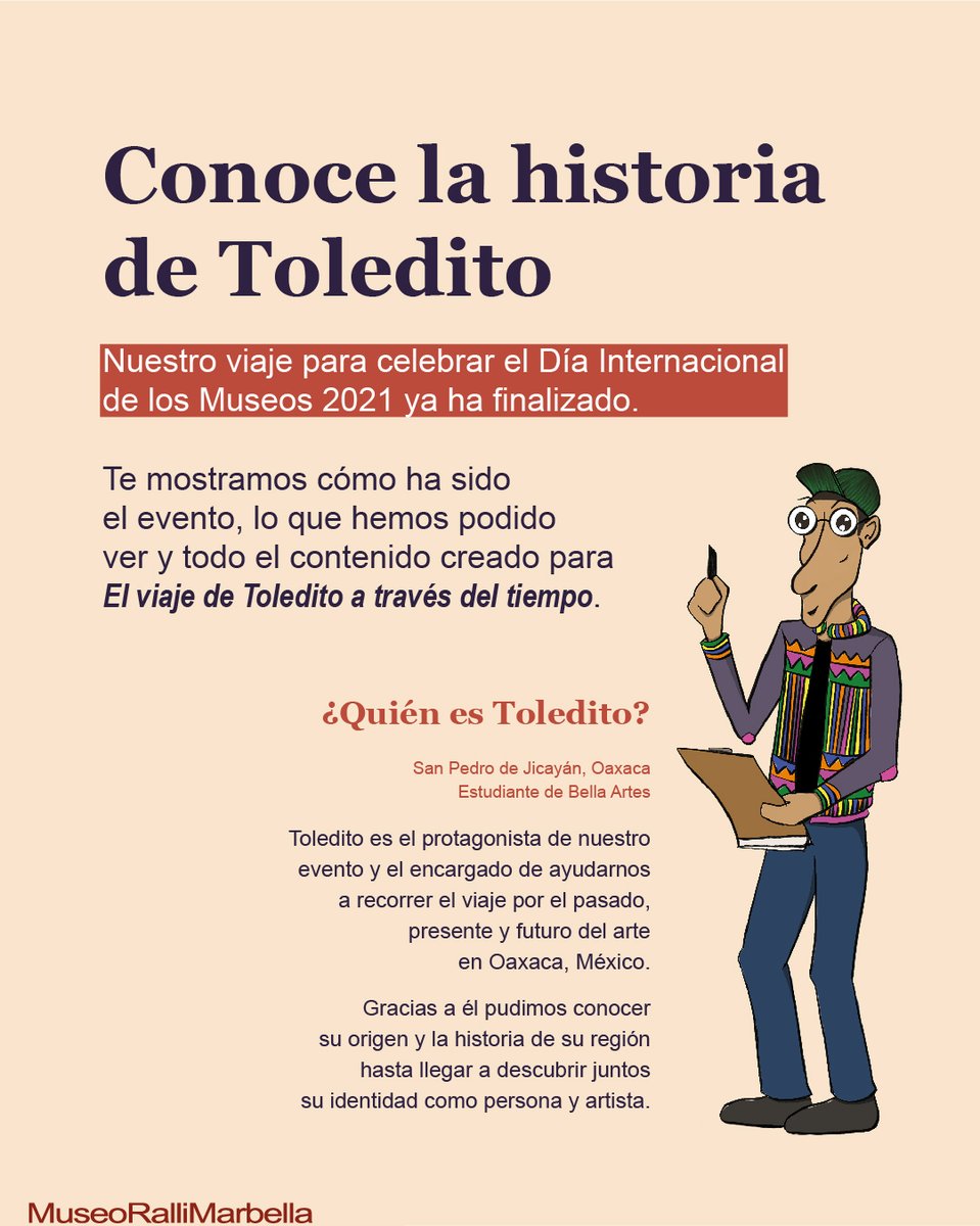 RalliMuseo's tweet photo. 🎉Mayo ha supuesto un acercamiento al arte y la cultura de Oaxaca a partir de “El viaje de Toledito a través del tiempo”, evento que organizamos para celebrar el Día Internacional de los Museos 2021.

⬇️Hoy os traemos un resumen de lo que hemos visto y todo el contenido creado. https://t.co/GdSKX8nimX