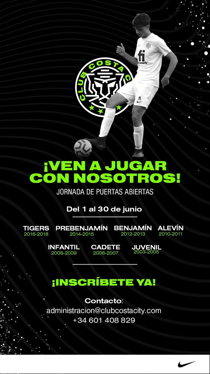 InproSports's tweet photo. ¡Jornadas de puertas abiertas! 

👨‍👩‍👧‍👦 Niños y niñas hasta 18 años
🏆Temporada 2021/2022
🗓 Del 1 al 30 de junio
📍Universidad Miguel Hernandez 
📩 administracion@clubcostacity.com https://t.co/pA5M7nBRmT