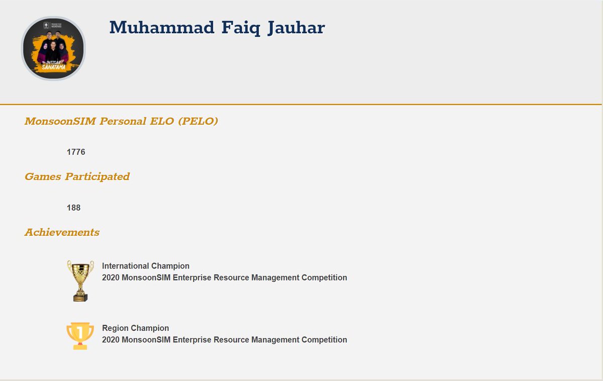 Do you know that your MonsoonSIM Profile will showcase the achievements you have attained? Proud to share the profile of one of the MERMC2020 International Champions Muhammad Faiq Jauhar #MERMC2021 #businesscompetition #edtech