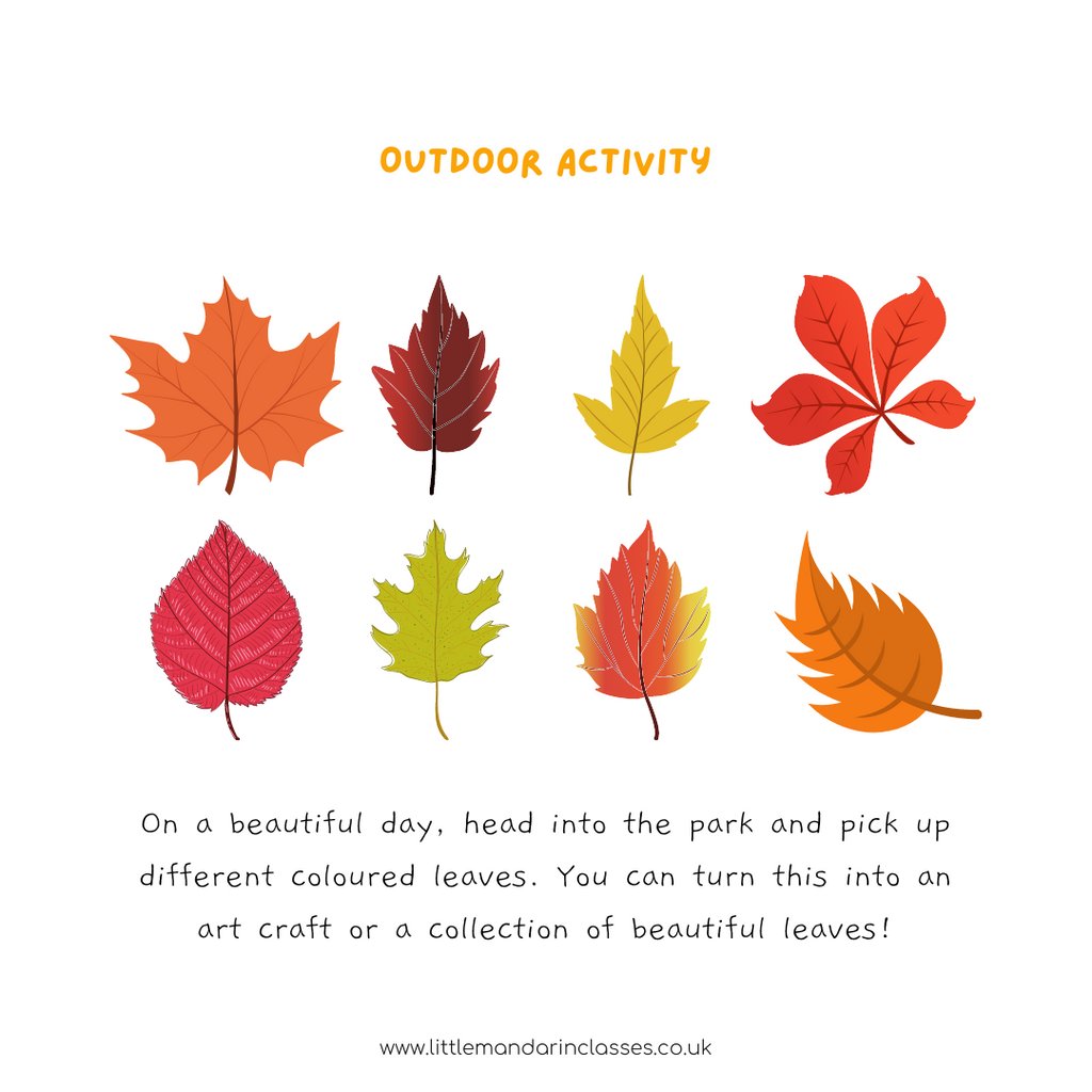 If you're looking for a fun, physical activity to do with the children. Take them to the park or woods and ask them to pick different shapes and colour leaves.

They can use this as part of an art craft or a collection of beautiful leaves.